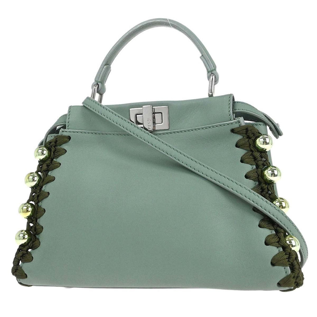 Fendi Peekaboo Bag Leather Green Leather Handbag ( )