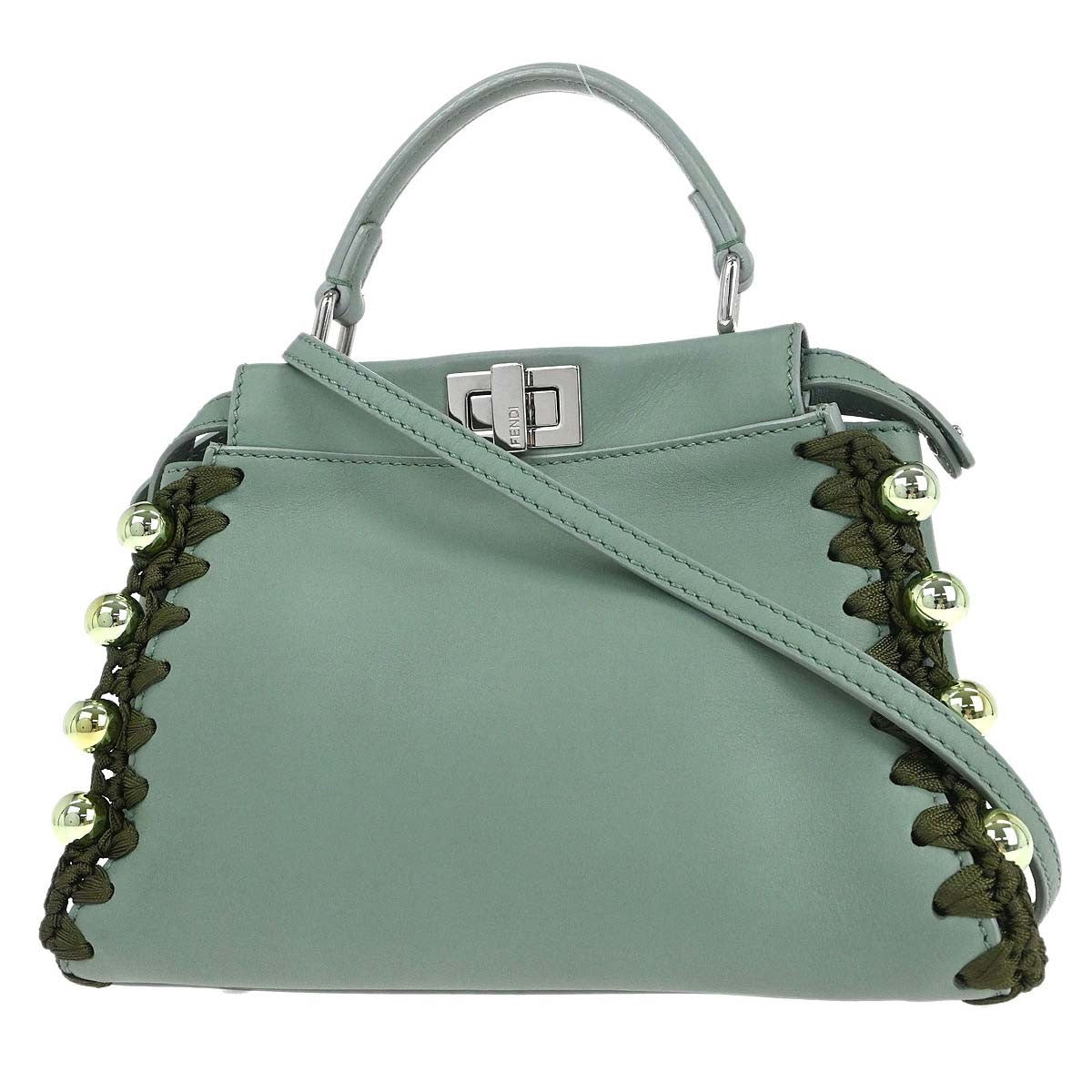 Fendi Peekaboo Bag Leather Green Leather Handbag ( )