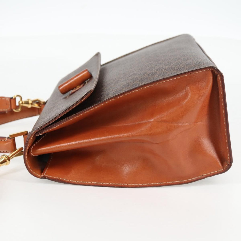 Celine Vintage Convertible Top Handle Bag Macadam Coated Canvas Brown Canvas Bag (Authentic  )