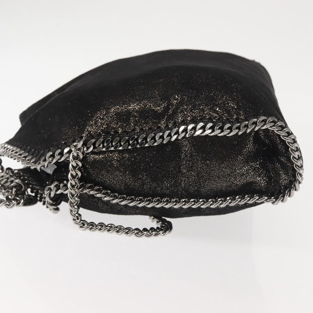 Stella Mccartney Falabella Fold Over Bag Faux Suede Black Synthetic Bag (Authentic  )