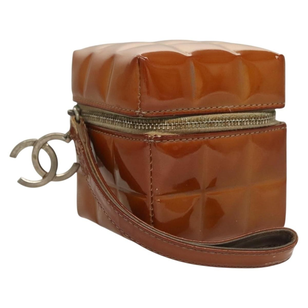 Chanel Rubiks Cube Wristlet Quilted Patent Brown Patent_Leather Bag (Authentic  )