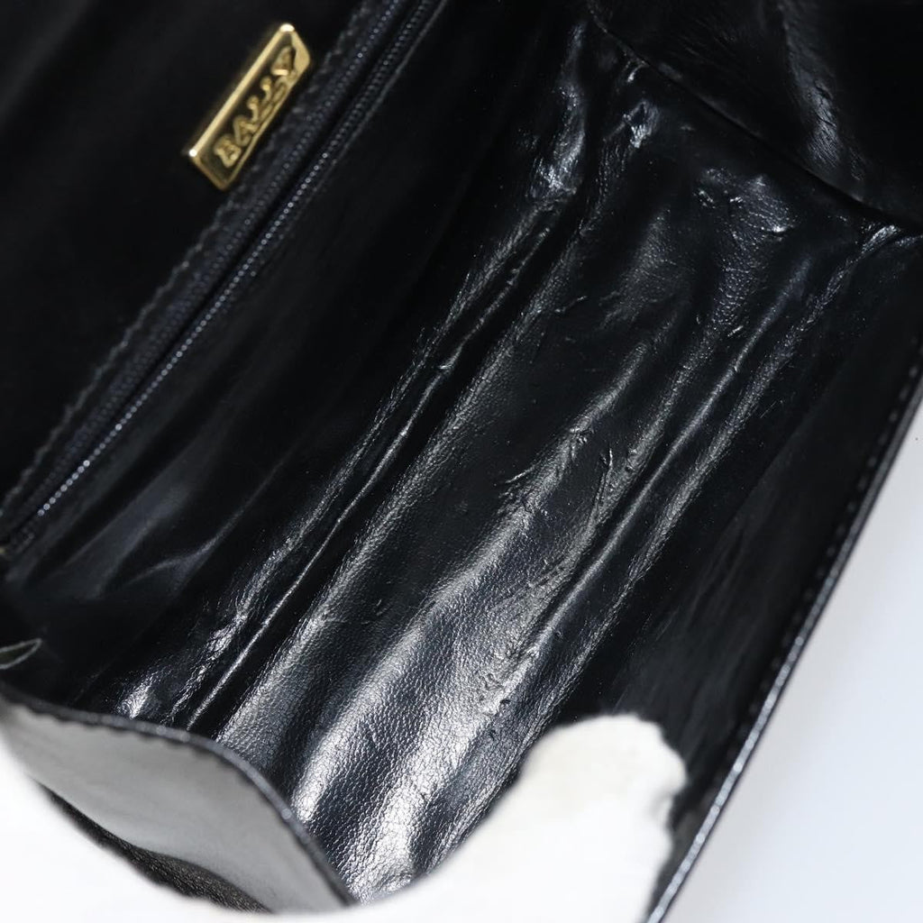 Bally Vintage Handbag Leather Black Leather Handbag (Authentic  )