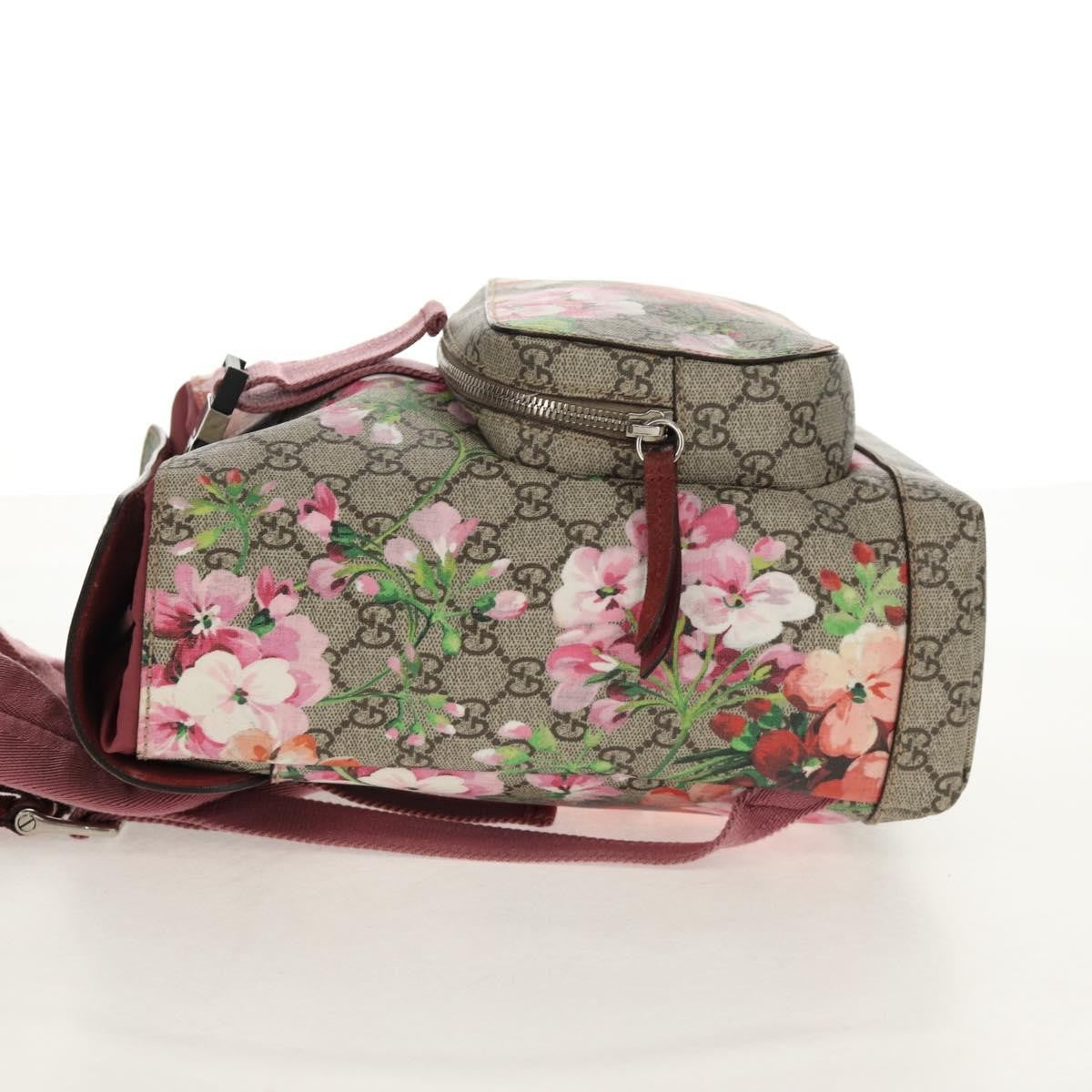 Gucci Buckle Backpack Blooms Print Gg Coated Canvas Beige Canvas Backpack Bag (Authentic  )