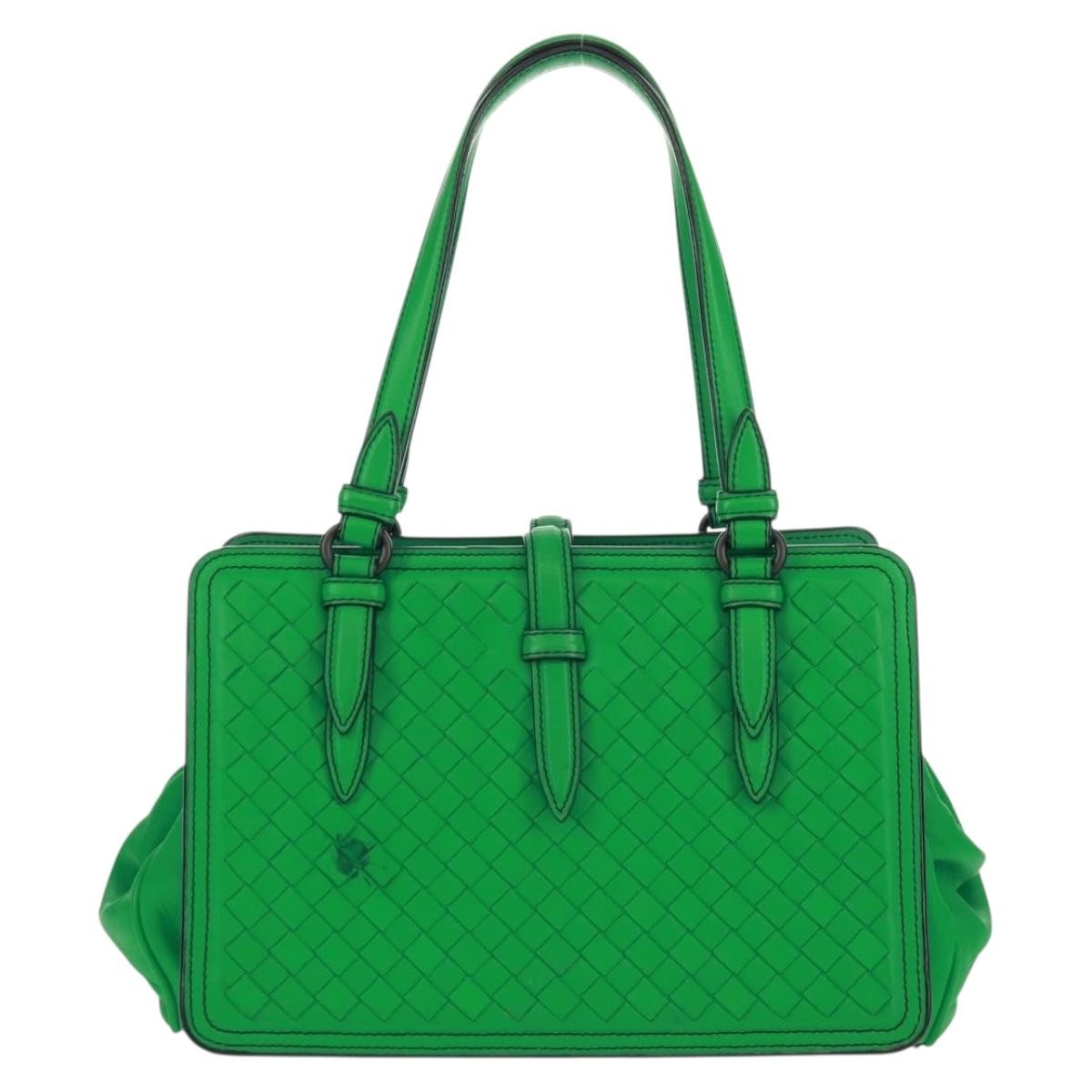Bottega Veneta Intrecciato Handbag Leather Green Leather Handbag (Authentic  )