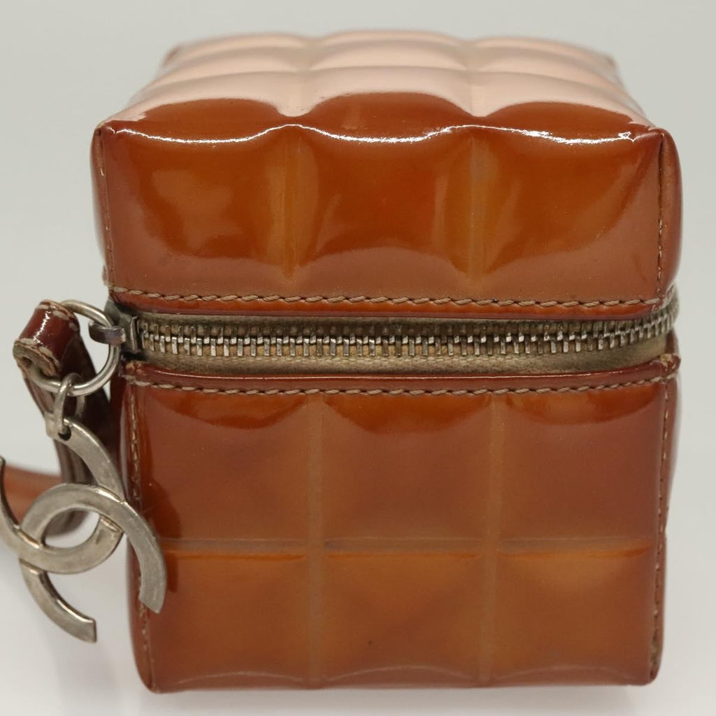Chanel Rubiks Cube Wristlet Quilted Patent Brown Patent_Leather Bag (Authentic  )