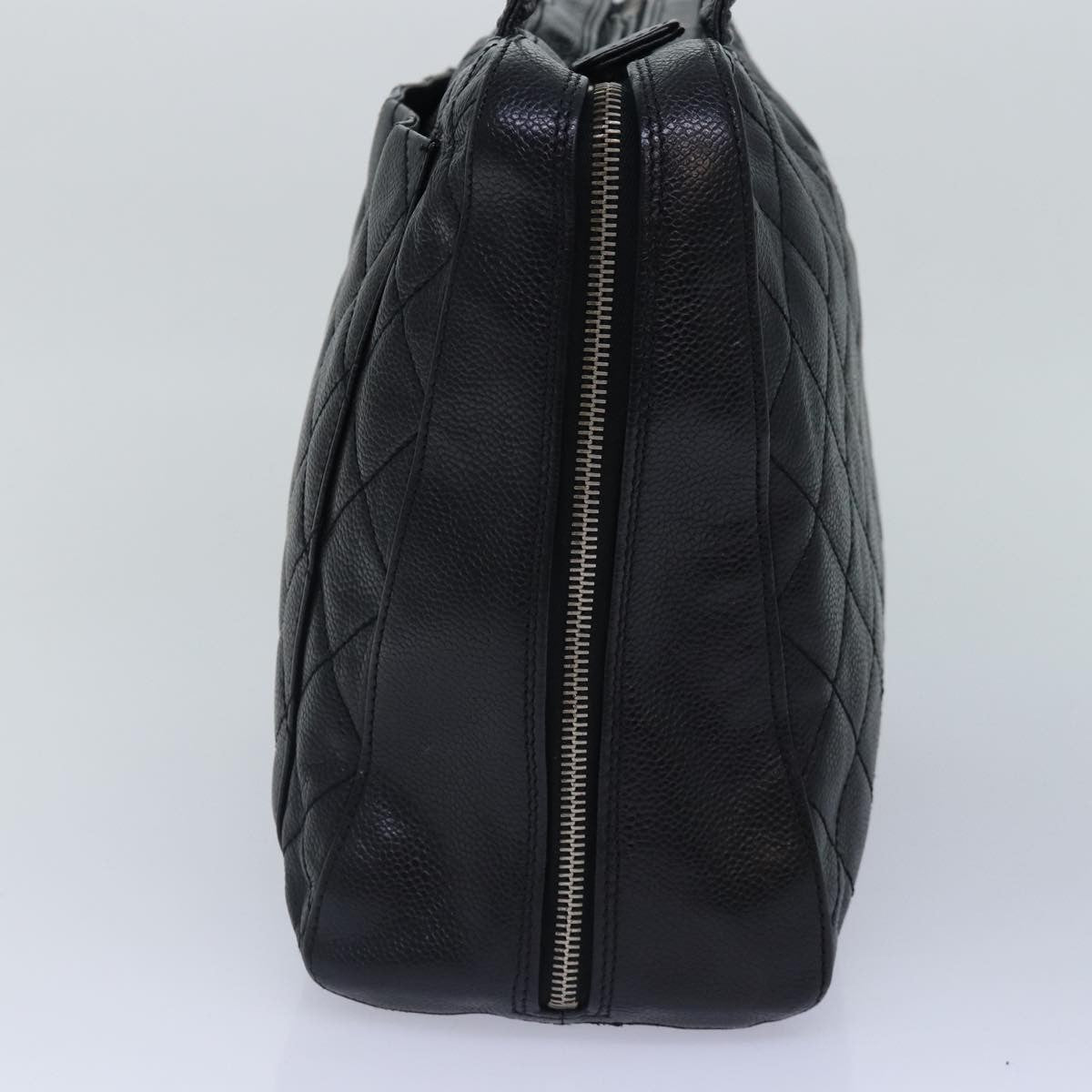 Chanel Vintage Cc Zip Around Bowler Bag Quilted Caviar Black Leather Handbag ( )