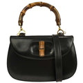 Gucci Vintage Convertible Bamboo Top Handle Bag Leather Black Leather Handbag (Authentic  )