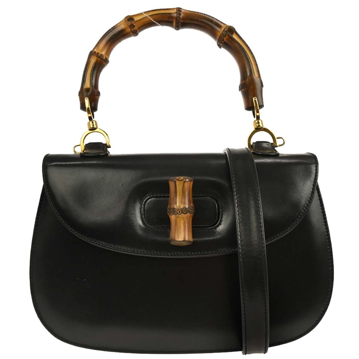 Gucci Vintage Convertible Bamboo Top Handle Bag Leather Black Leather Handbag (Authentic  )