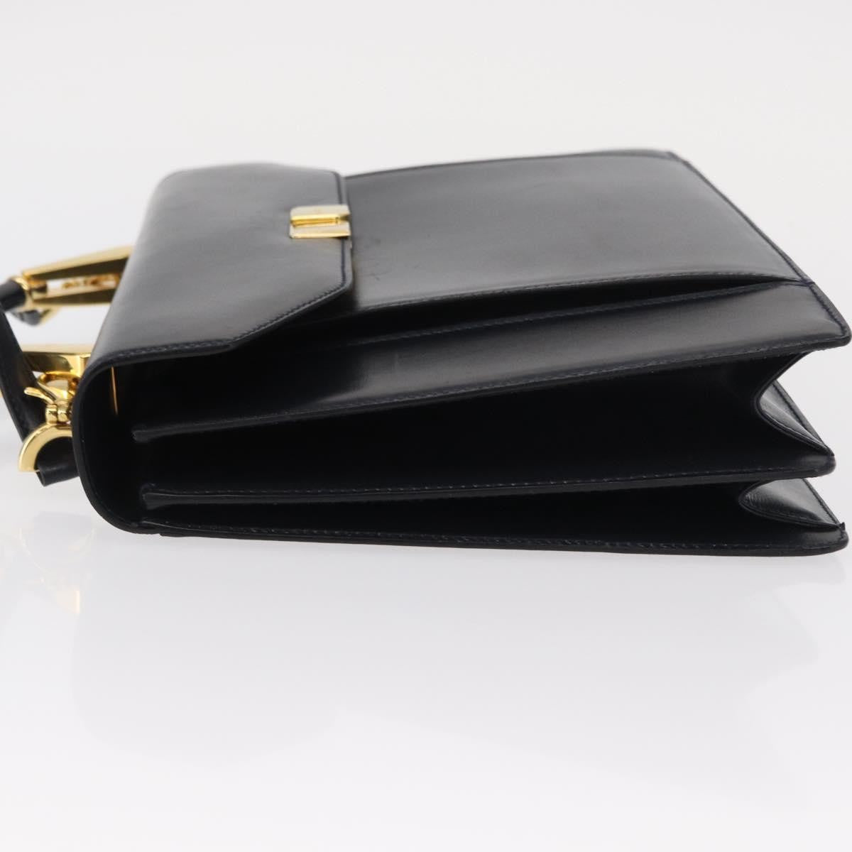 Bally Vintage Handbag Leather Navy Leather Handbag (Authentic  )