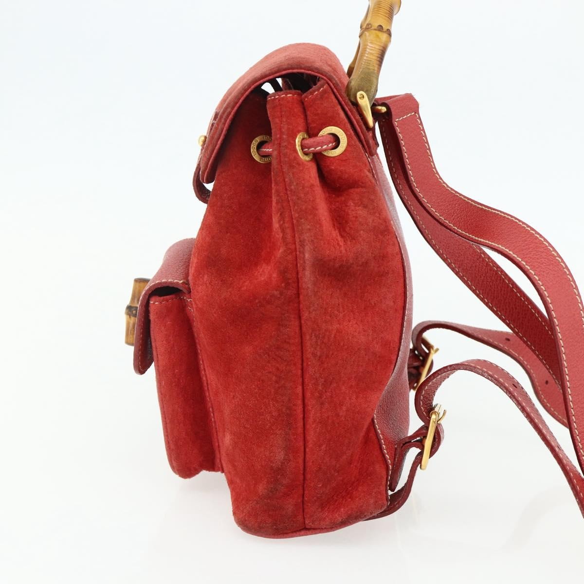 Gucci Gucci Bamboo Backpack Daim Red Suede Backpack Bag (Authentic  )