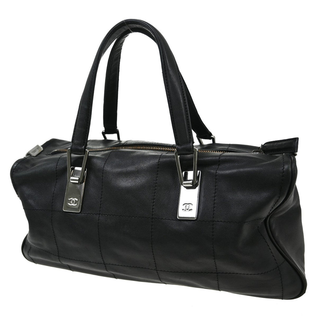 Chanel Chocolate Bar Cc Handbag Quilted Lambskin Black Leather Handbag ( )