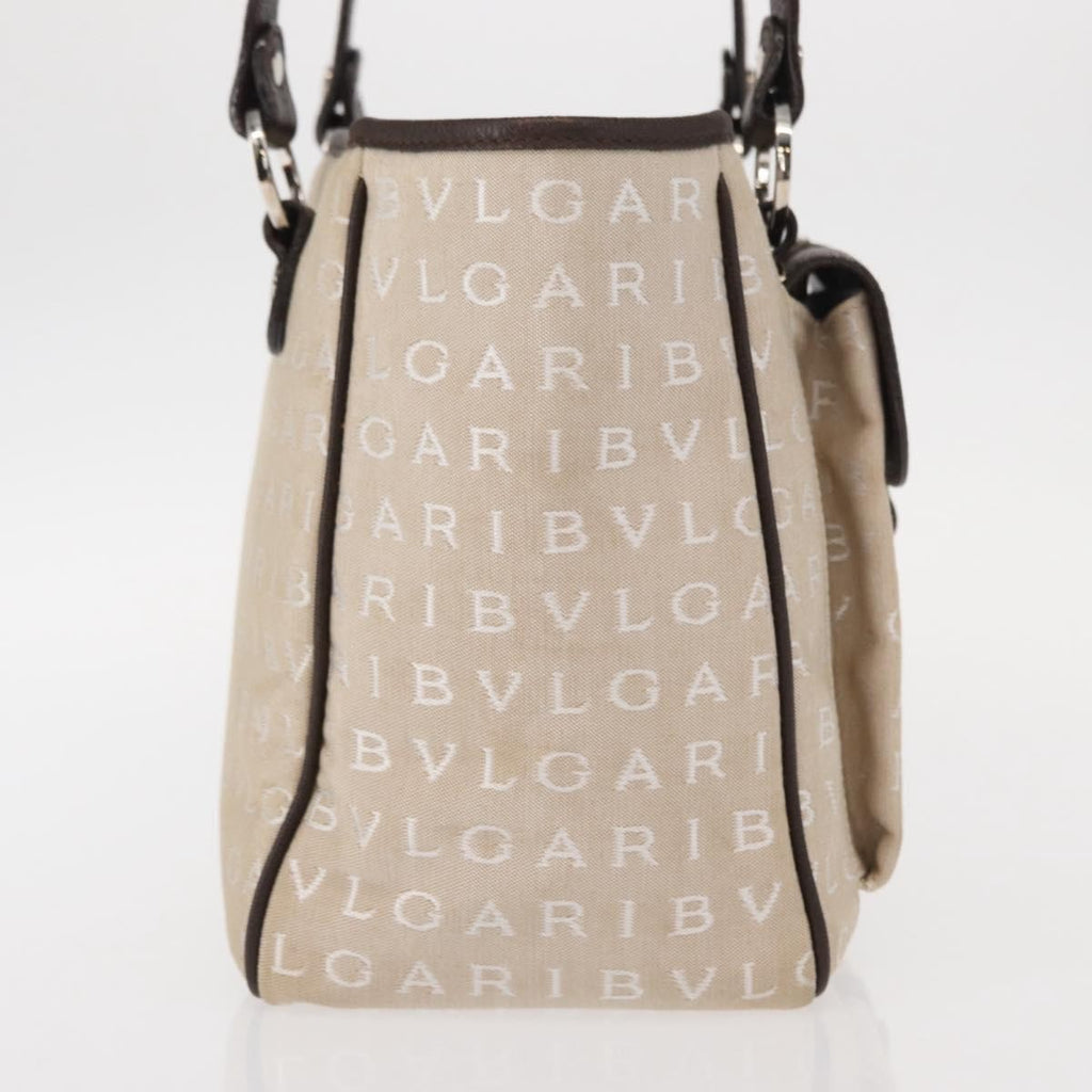 Bvlgari Logomania Handbag Canvas Beige Canvas Handbag (Authentic  )