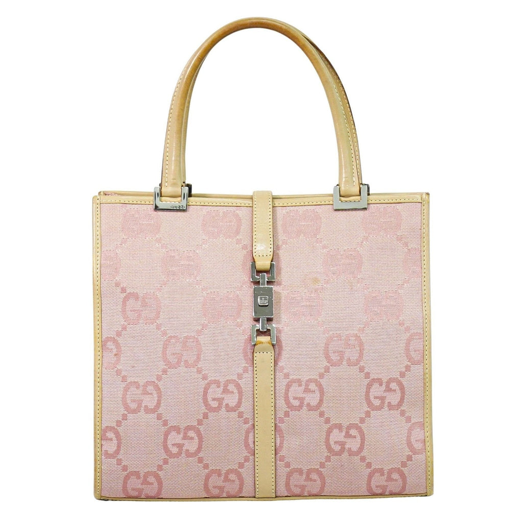 Gucci Jackie 1961 Tote Gg Denim And Leather Pink Canvas Handbag ( )
