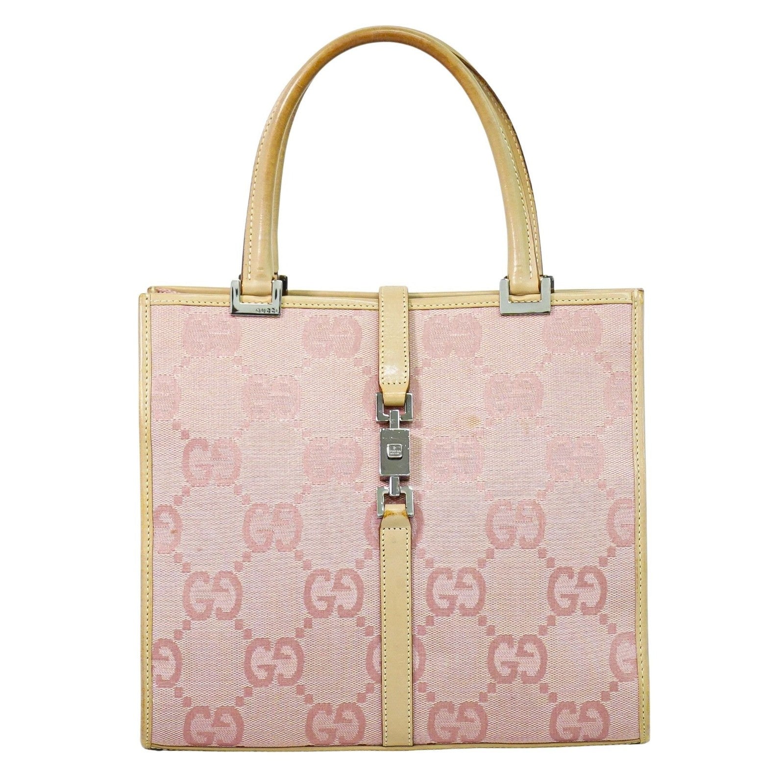 Gucci Jackie 1961 Tote Gg Denim And Leather Pink Canvas Handbag ( )