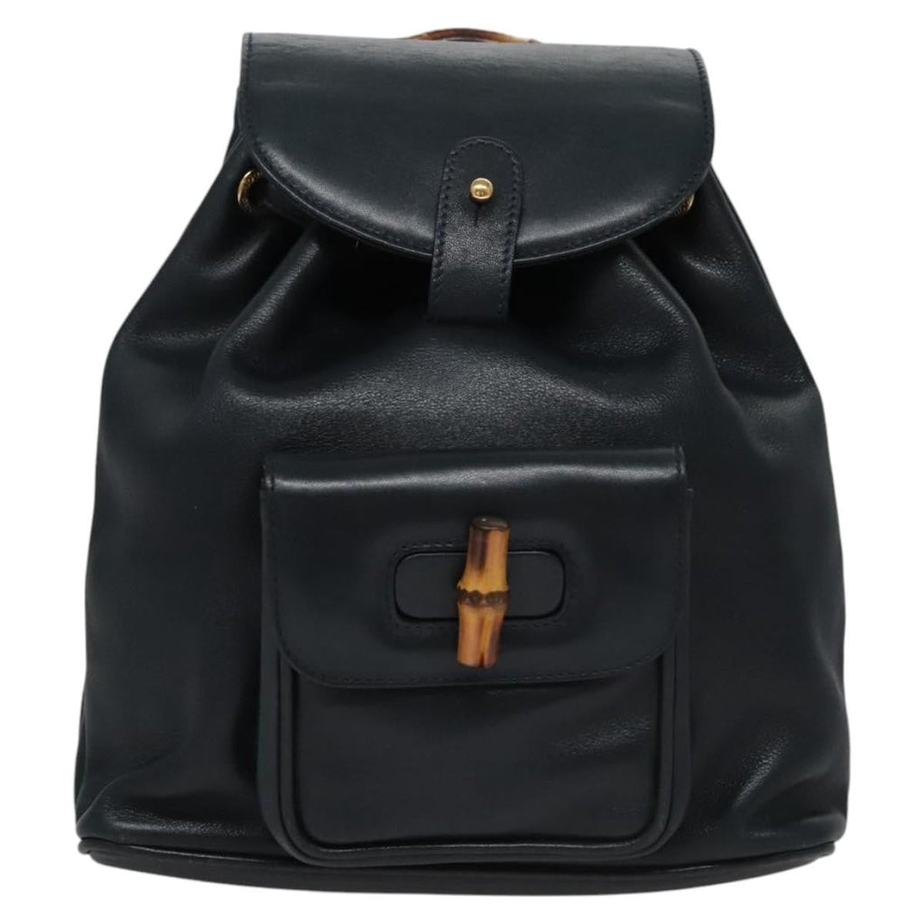 Gucci Vintage Bamboo Backpack Leather Black Leather Backpack Bag (Authentic  )