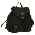 Prada Vela Double Front Pocket Backpack Tessuto With Saffiano Leather Khaki Nylon Backpack Bag (Authentic  )