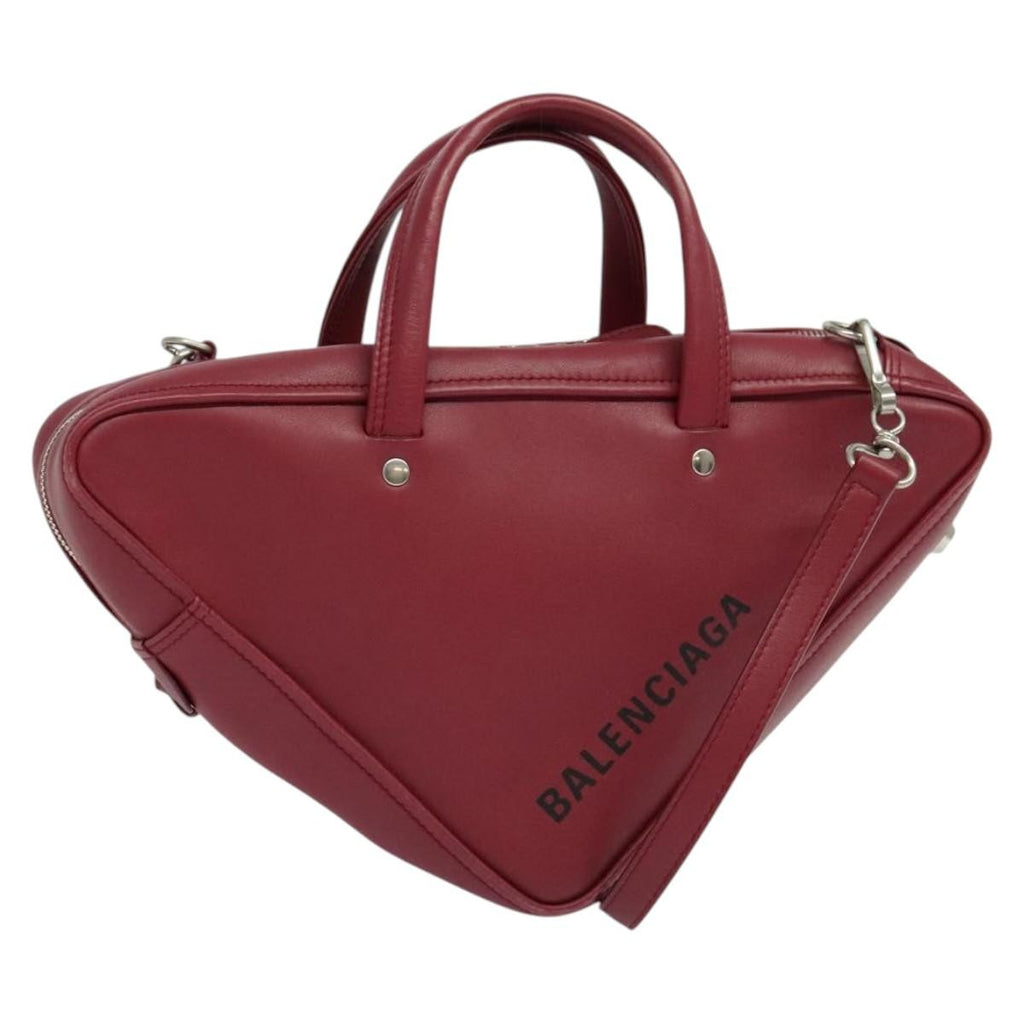 Balenciaga Triangle Duffle Bag Leather Red Leather Handbag (Authentic  )