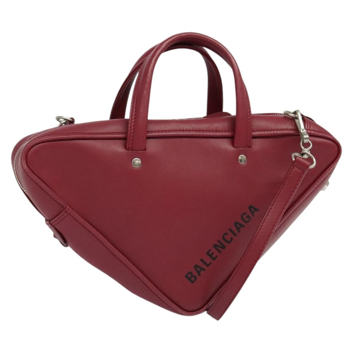 Balenciaga Triangle Duffle Bag Leather Red Leather Handbag (Authentic  )