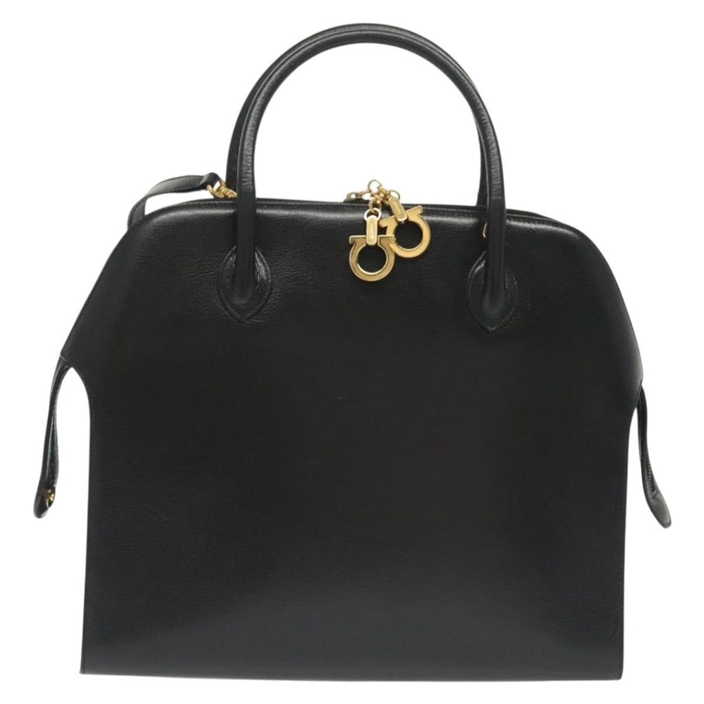 Salvatore Ferragamo Convertible Dome Gancini Leather Black Leather Handbag (Authentic  )
