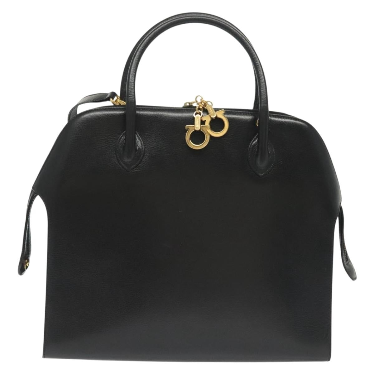 Salvatore Ferragamo Convertible Dome Gancini Leather Black Leather Handbag (Authentic  )