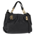 Salvatore Ferragamo W Chain Tote Leather Black Leather Handbag (Authentic  )