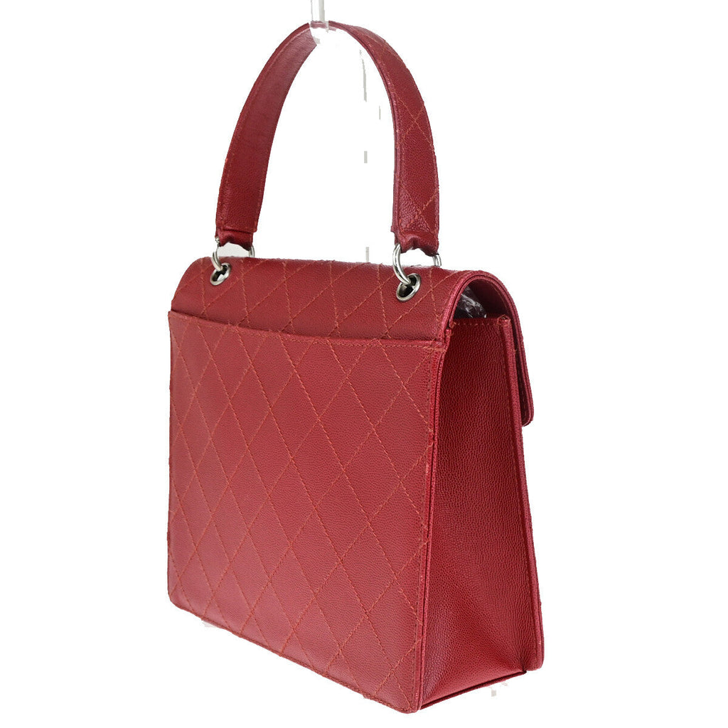 Chanel Vintage Cc Flap Top Handle Calfskin Leather Red Calfskin Bag ( )