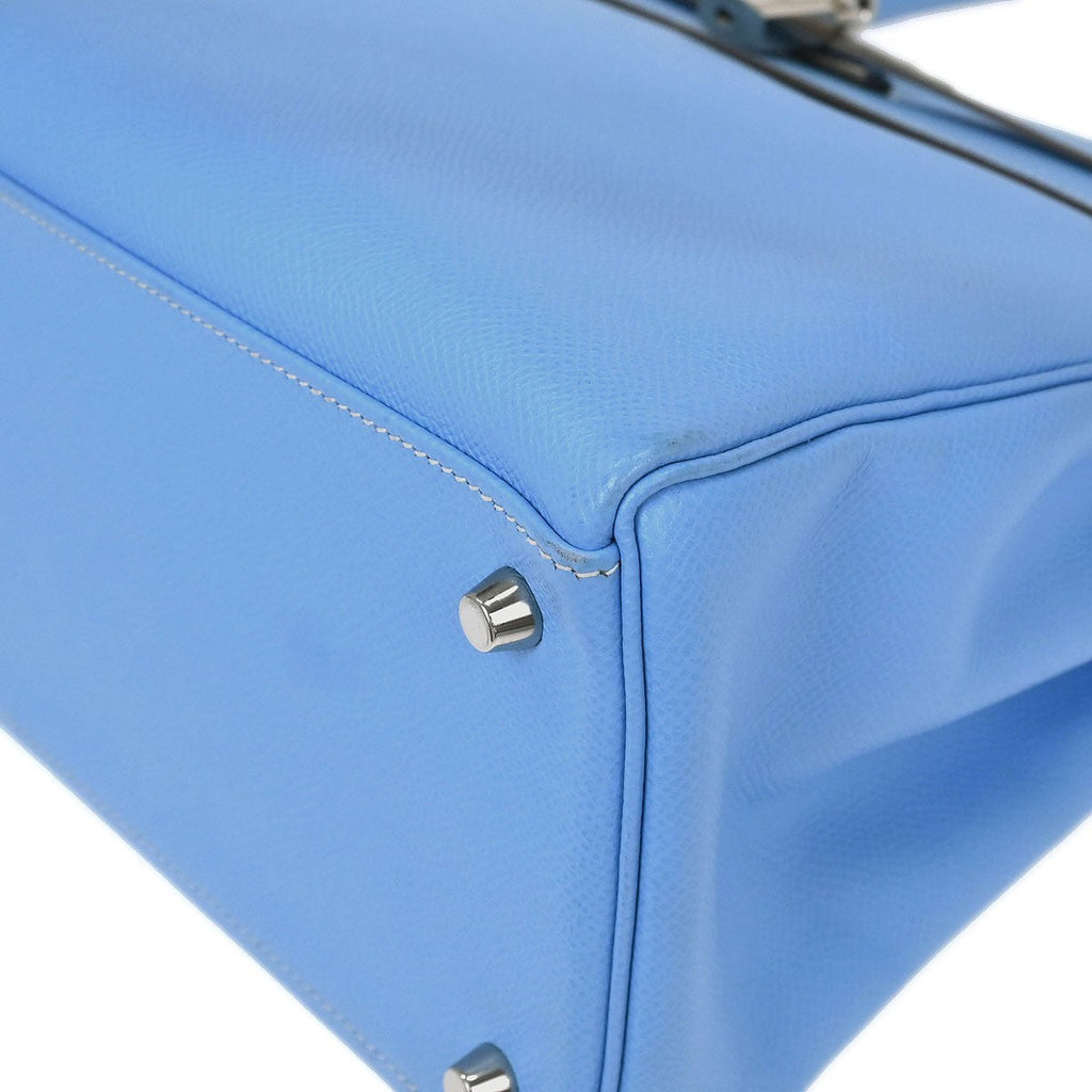 Hermes Kelly Handbag Blue Epsom With Palladium Hardware Blue Leather Handbag (Authentic  )