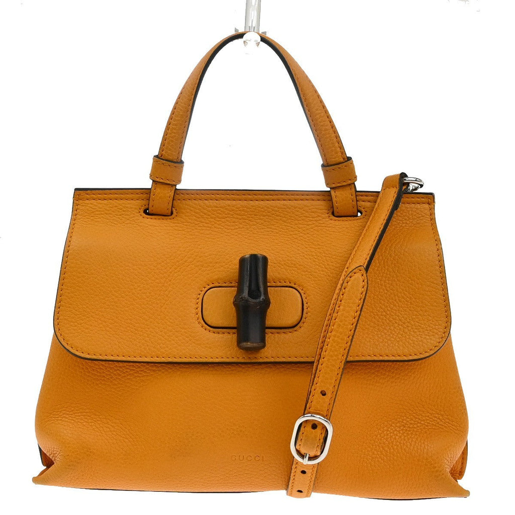 Gucci Bamboo Daily Top Handle Bag Leather Orange Leather Handbag ( )