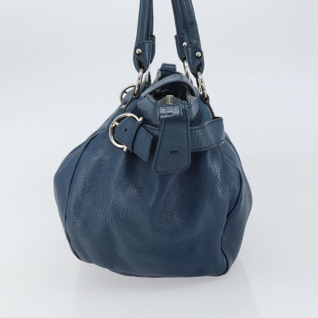 Salvatore Ferragamo Gancini Handbag Leather Blue Leather Handbag (Authentic  )