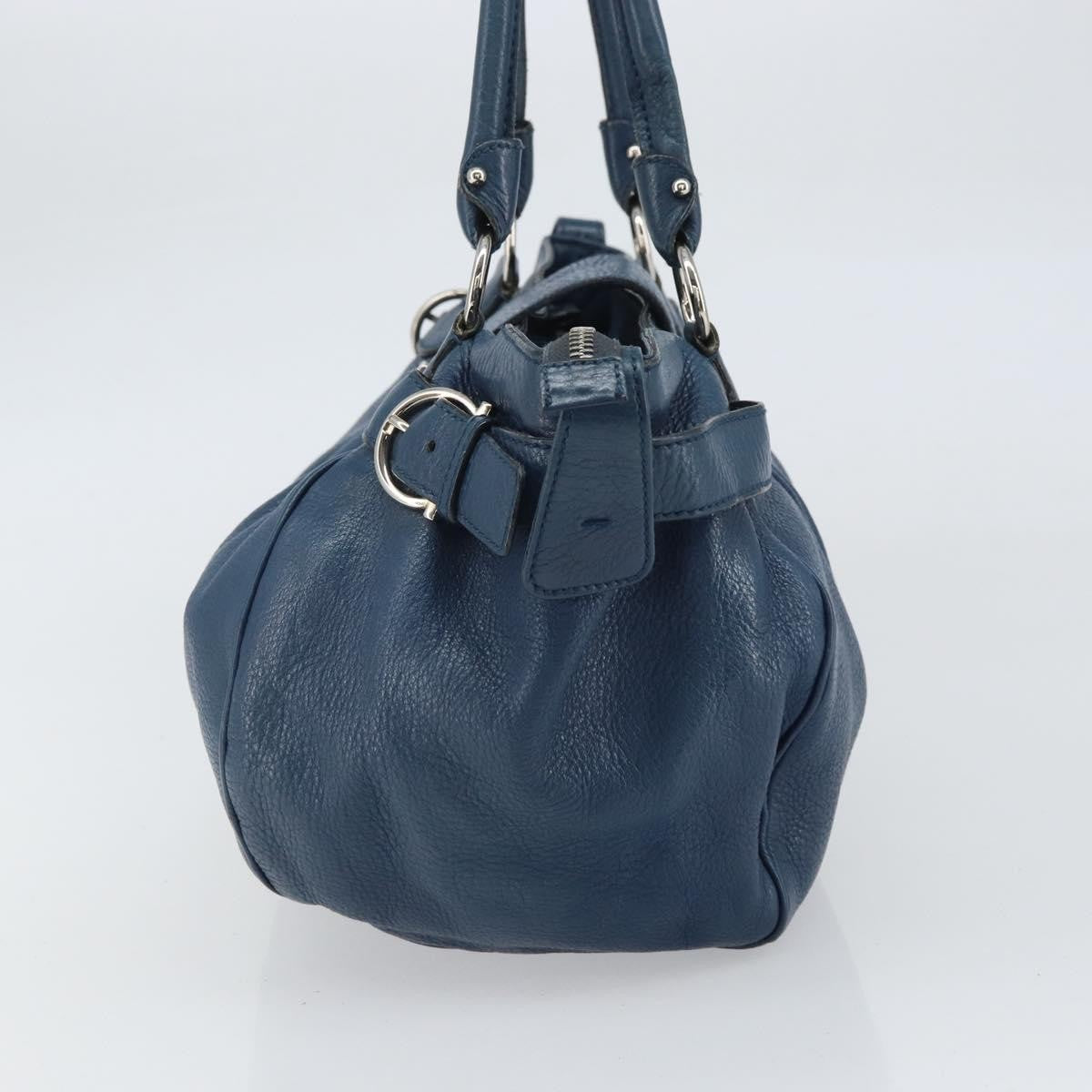 Salvatore Ferragamo Gancini Handbag Leather Blue Leather Handbag (Authentic  )