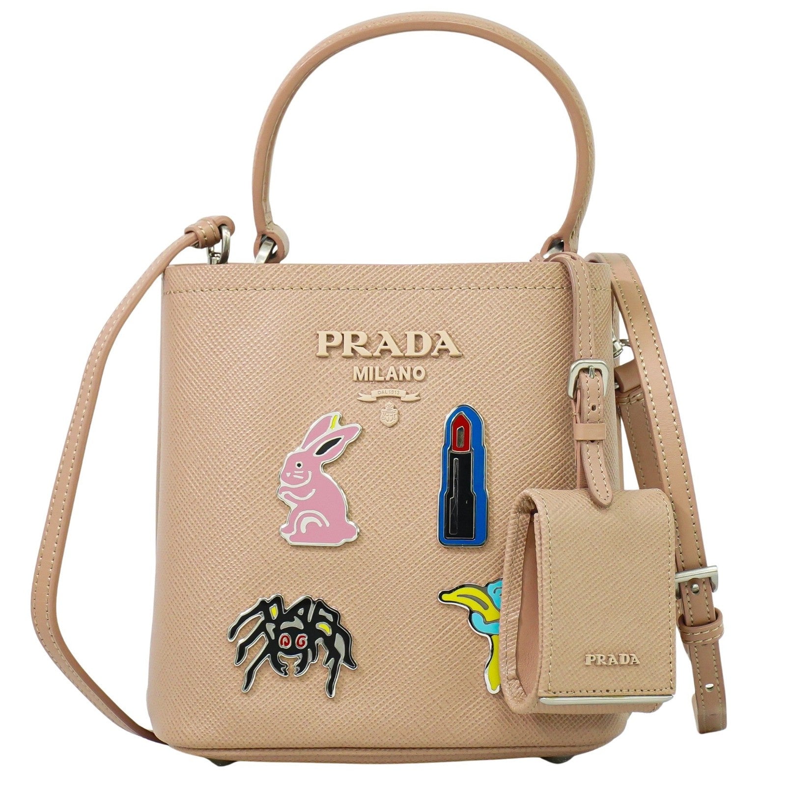 Prada Panier Bucket Bag Saffiano Leather Beige Leather Bag (Authentic  )