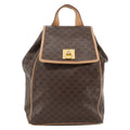 Celine Vintage Drawstring Flap Backpack Macadam Coated Canvas Brown Canvas Backpack Bag ( )