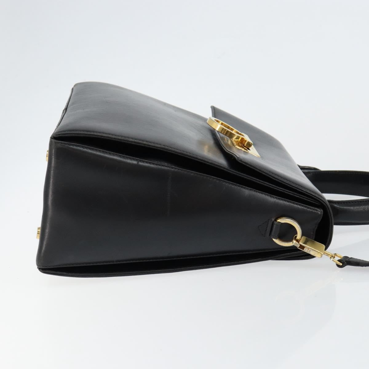 Salvatore Ferragamo Gancini Convertible Top Handle Bag Leather Black Leather Handbag (Authentic  )