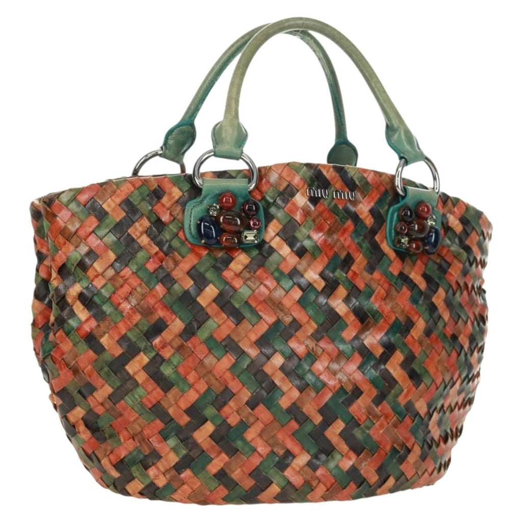 Miu Miu Chain Handle Bag Pleated Leather Multicolour Leather Handbag ( )