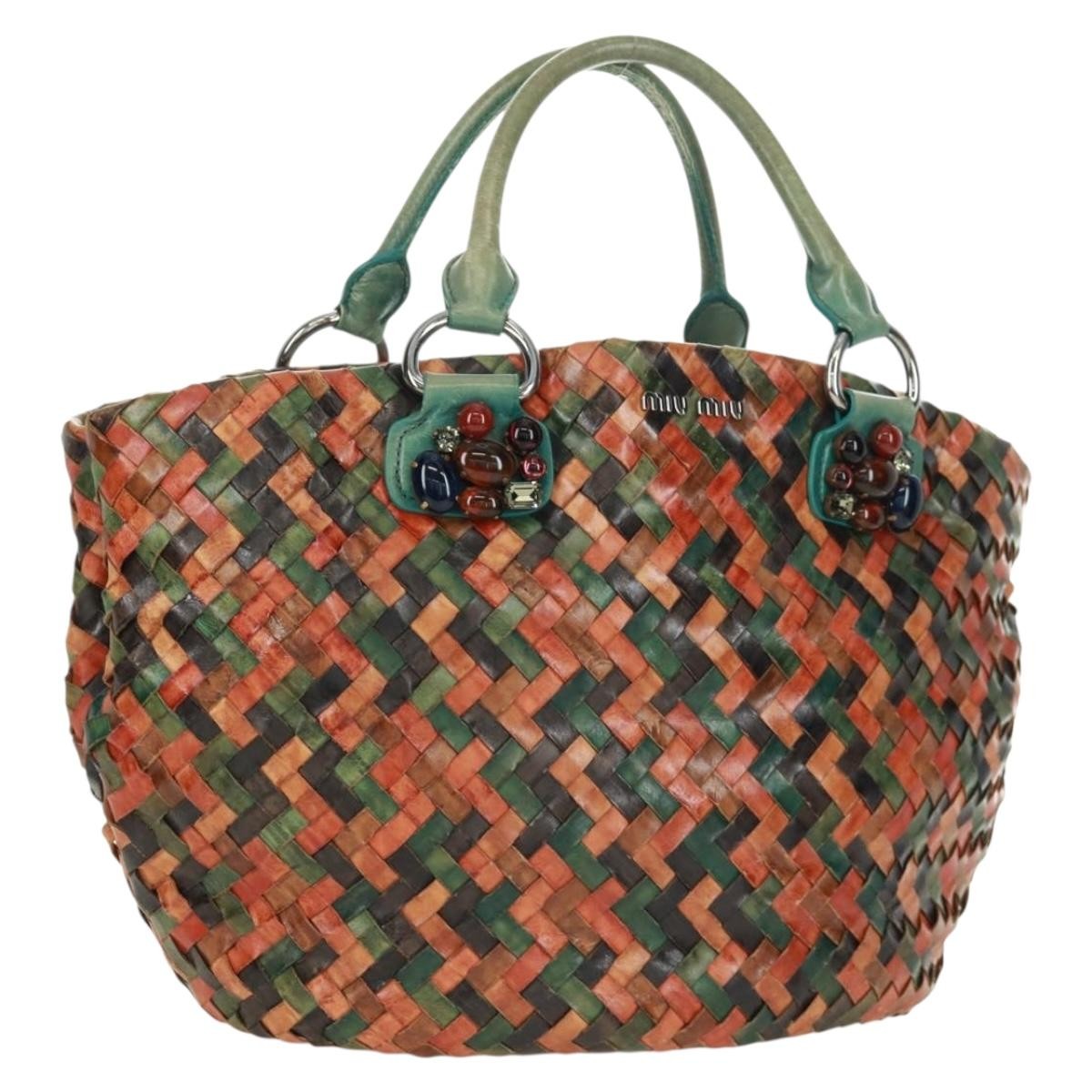 Miu Miu Chain Handle Bag Pleated Leather Multicolour Leather Handbag ( )