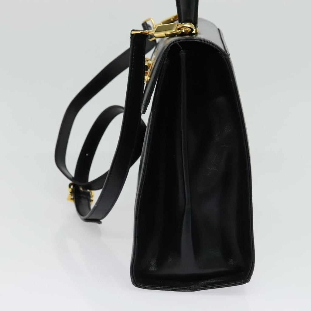 Salvatore Ferragamo Gancini Convertible Top Handle Bag Leather Black Leather Handbag (Authentic  )