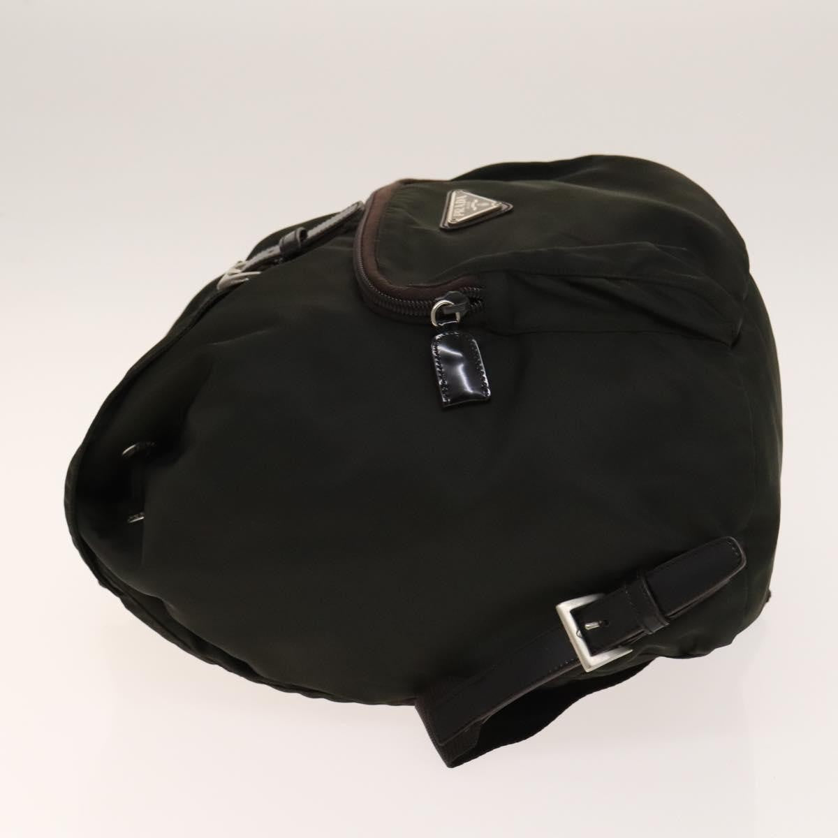 Prada Front Pocket Buckle Backpack Nylon Khaki Nylon Backpack Bag (Authentic  )