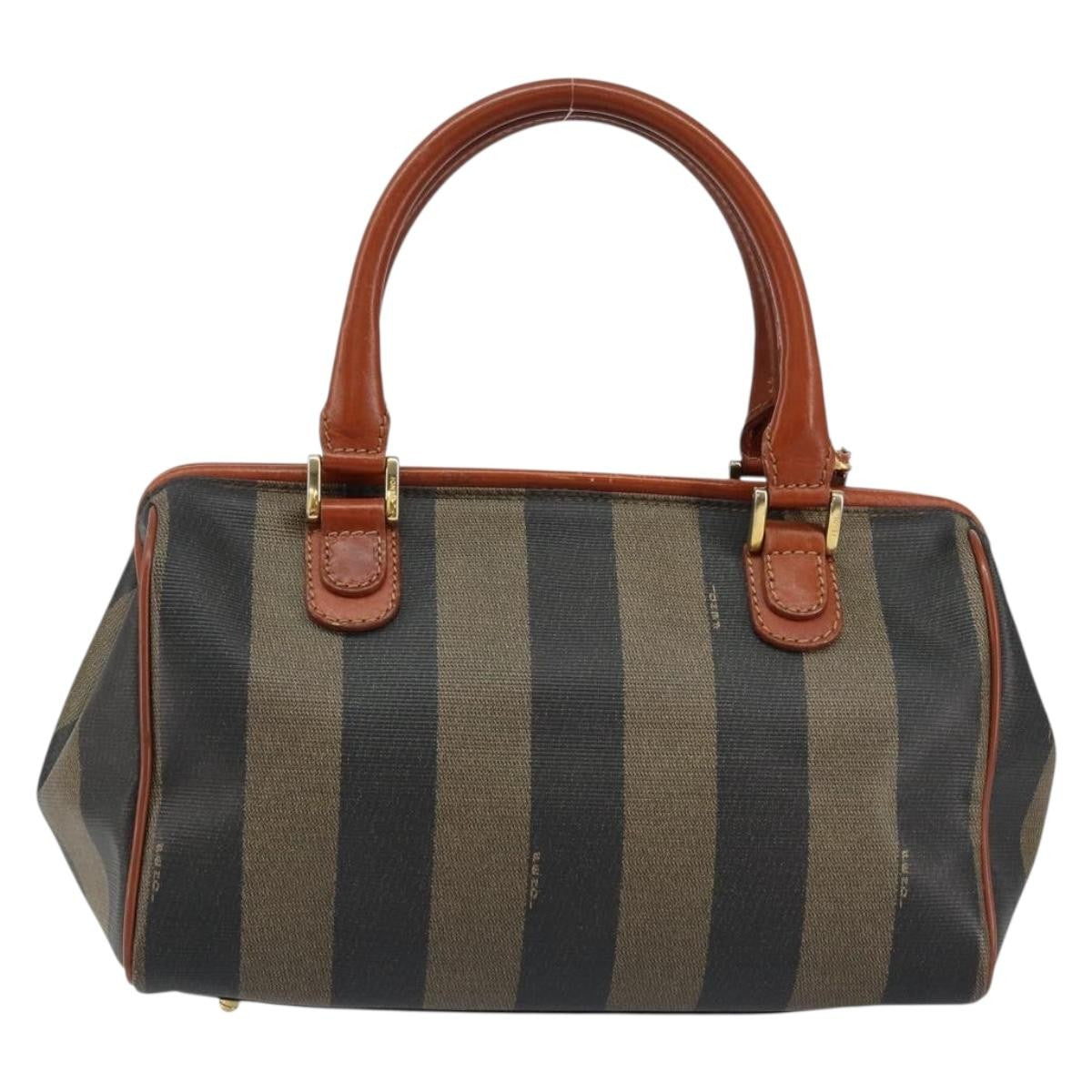 Fendi Vintage Pequin Convertible Boston Bag Coated Canvas Black Canvas Handbag (Authentic  )
