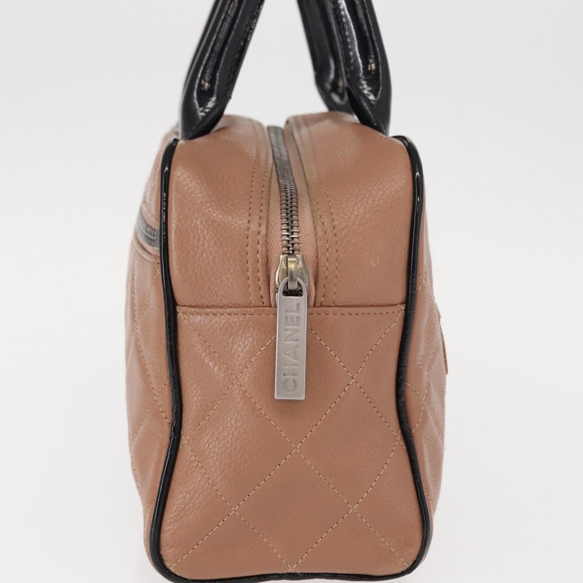 Chanel Embossed Logo Bowler Bag Quilted Caviar Beige Leather Handbag (Authentic  )