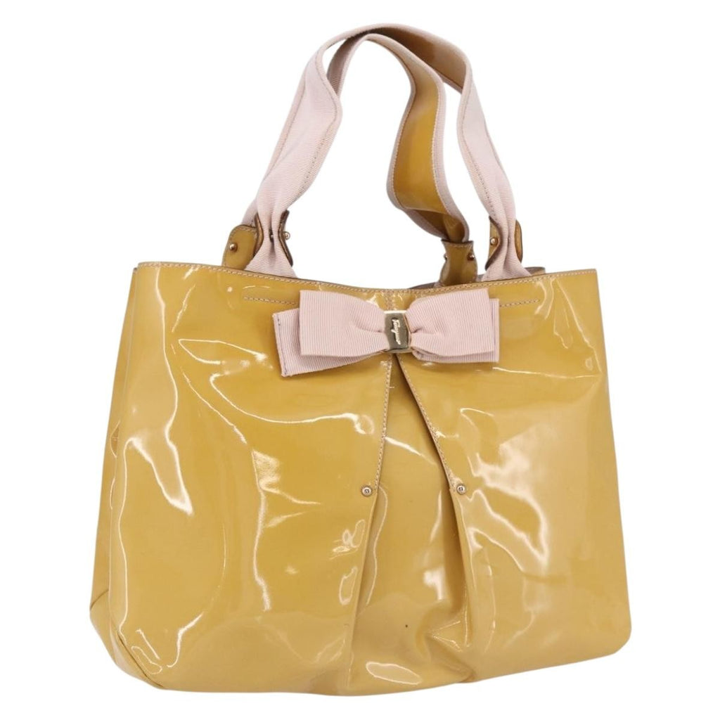 Salvatore Ferragamo Vala Handbag Patent Leather Yellow Patent_Leather Handbag (Authentic  )