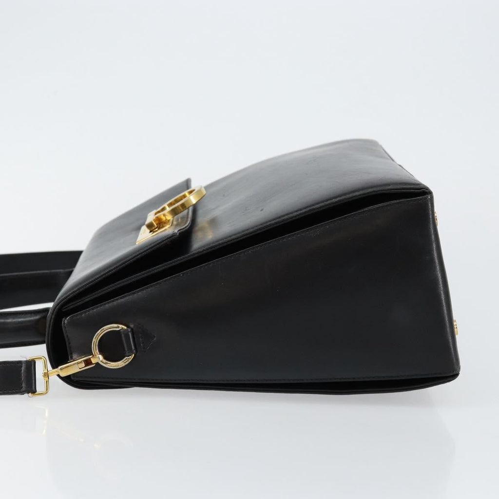 Salvatore Ferragamo Gancini Convertible Top Handle Bag Leather Black Leather Handbag (Authentic  )