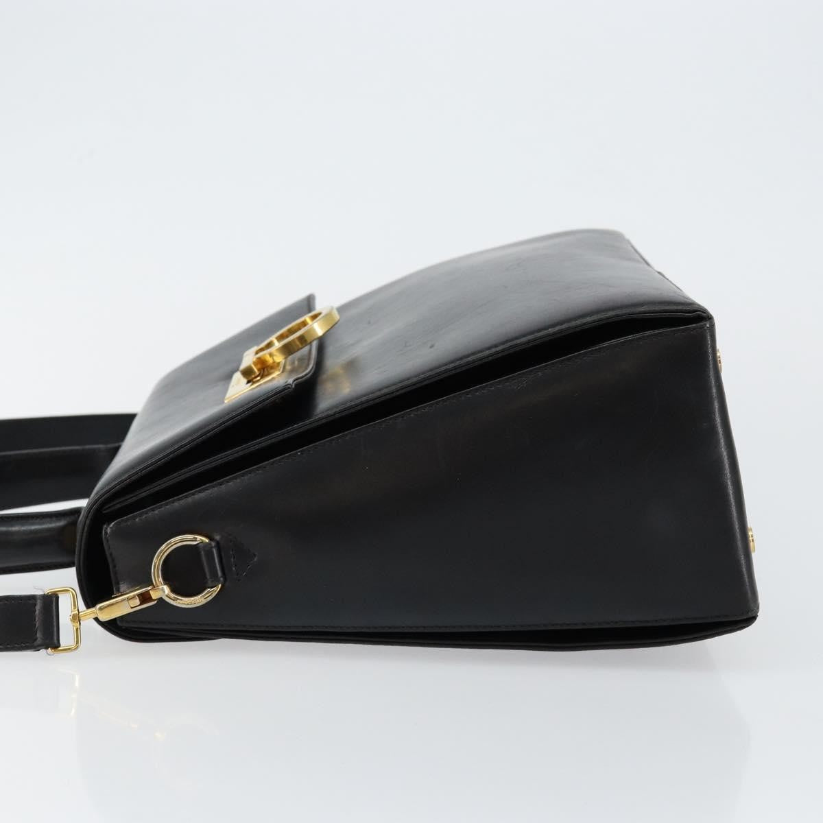 Salvatore Ferragamo Gancini Convertible Top Handle Bag Leather Black Leather Handbag (Authentic  )
