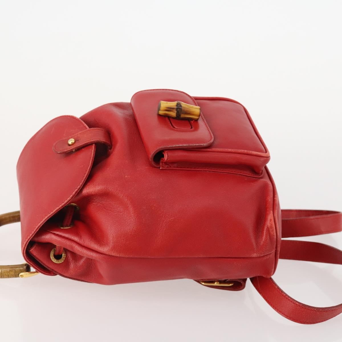 Gucci Vintage Bamboo Backpack Leather Red Leather Backpack Bag (Authentic  )