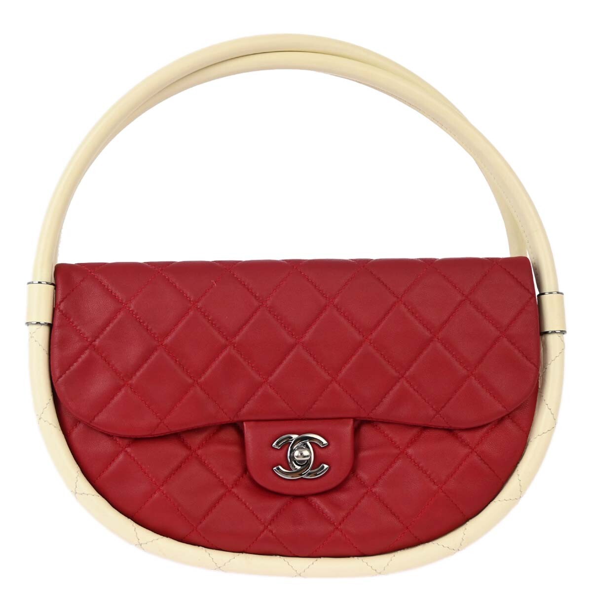 Chanel Hula Hoop Bag Quilted Lambskin Red Lamb Handbag (Authentic  )