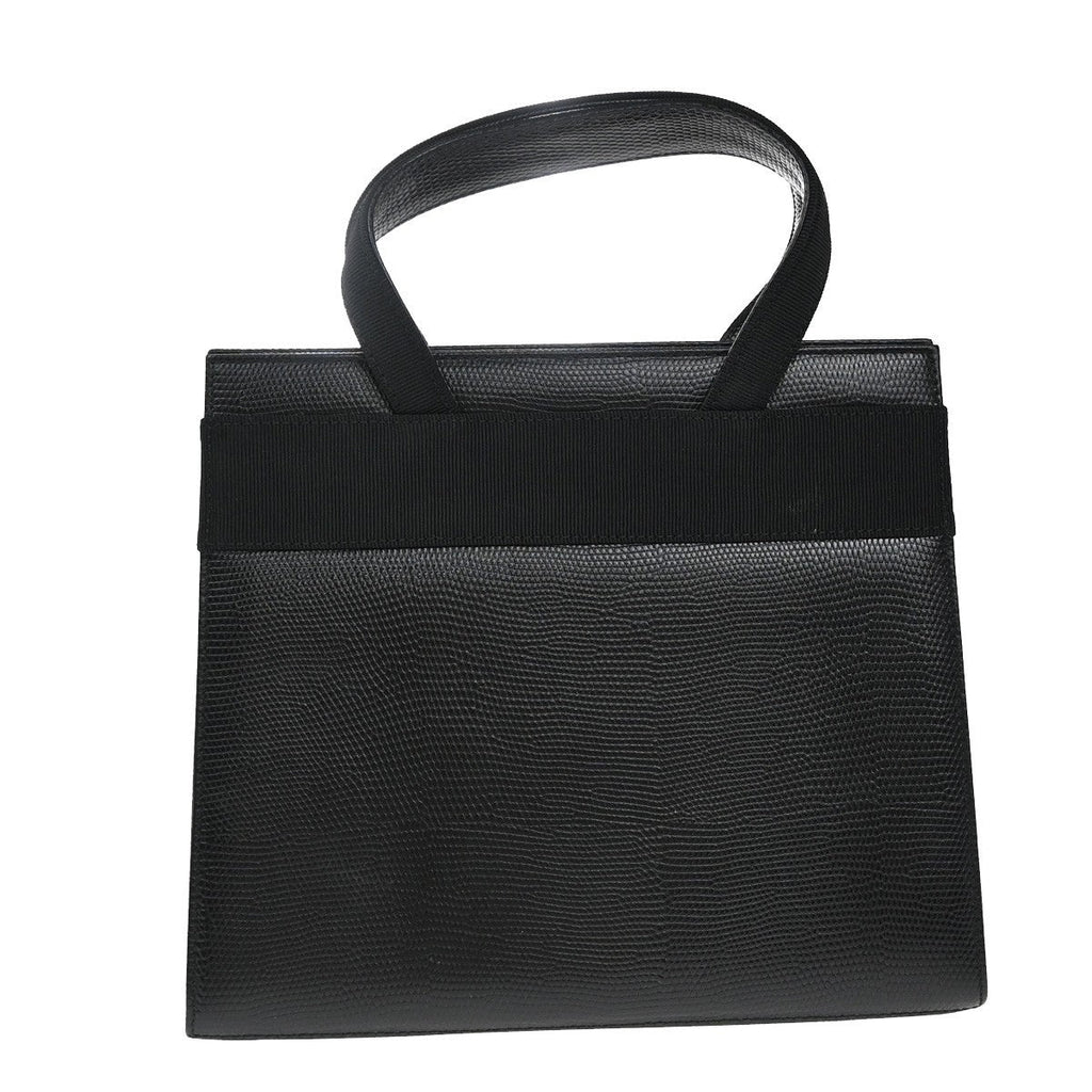 Salvatore Ferragamo Convertible Vara Bow Tote Lizard Embossed Leather Black Leather Handbag (Authentic  )