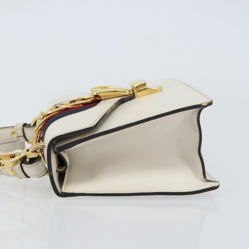 Gucci Sylvie Top Handle Bag Leather White Leather Handbag (Authentic  )