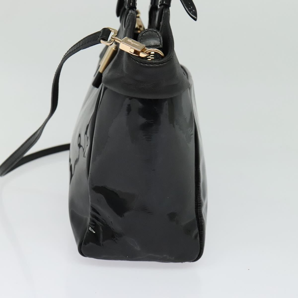 Salvatore Ferragamo Vala Handbag Patent Leather Black Patent_Leather Handbag (Authentic  )