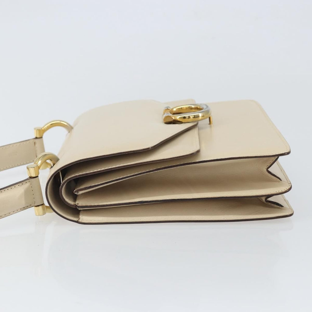 Celine Vintage Top Handle Bag Glazed Leather Ecru Leather Handbag (Authentic  )