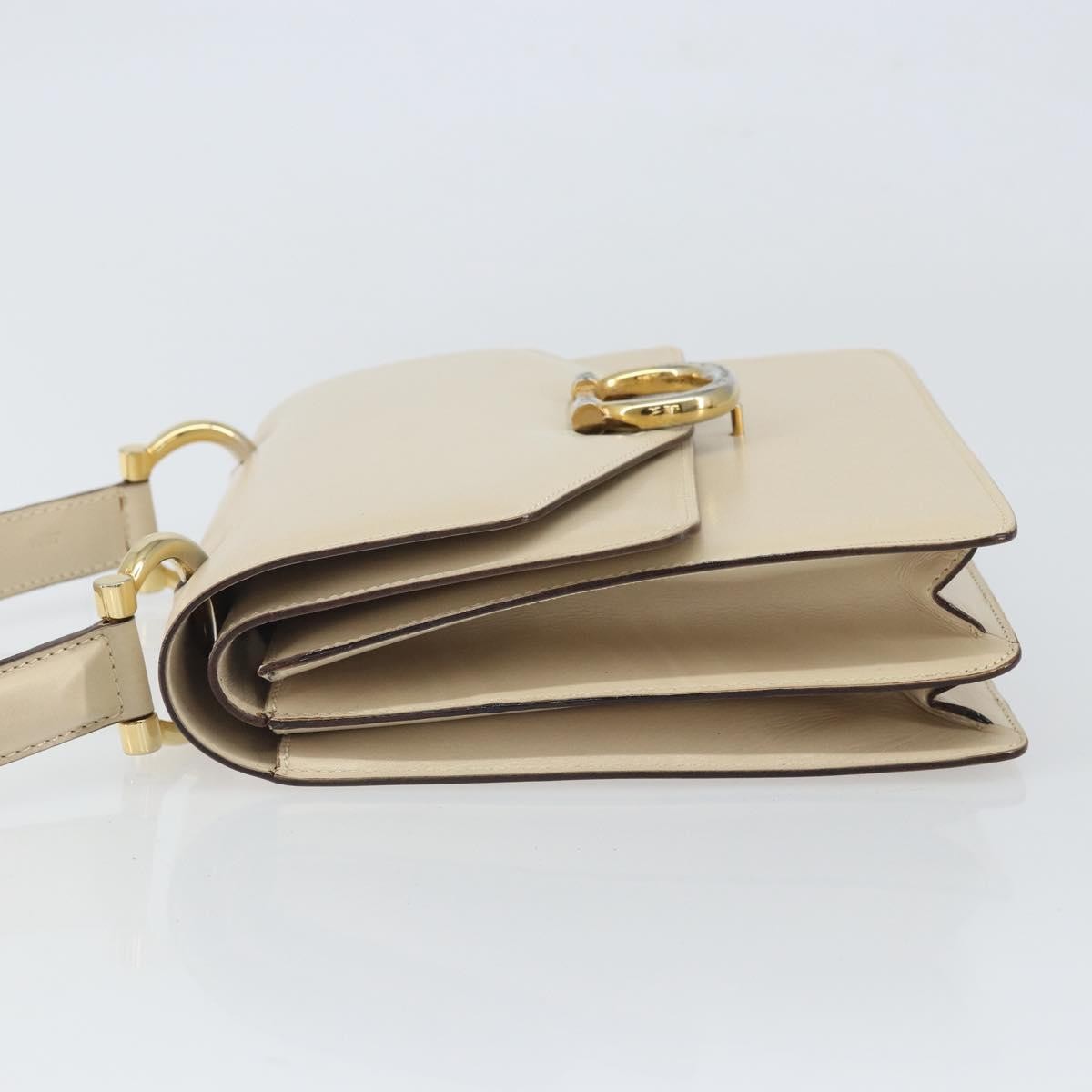 Celine Vintage Top Handle Bag Glazed Leather Ecru Leather Handbag (Authentic  )