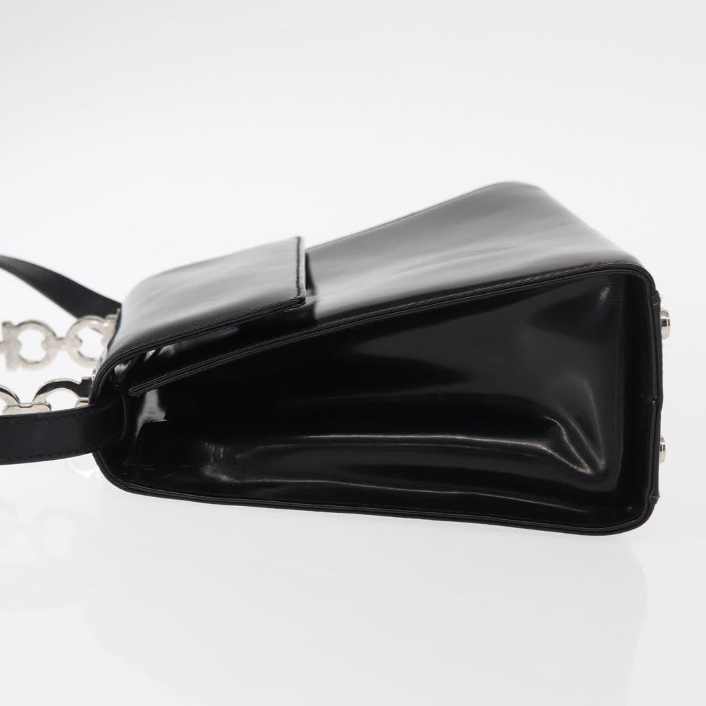 Salvatore Ferragamo Gancini Handbag Leather Black Leather Handbag (Authentic  )